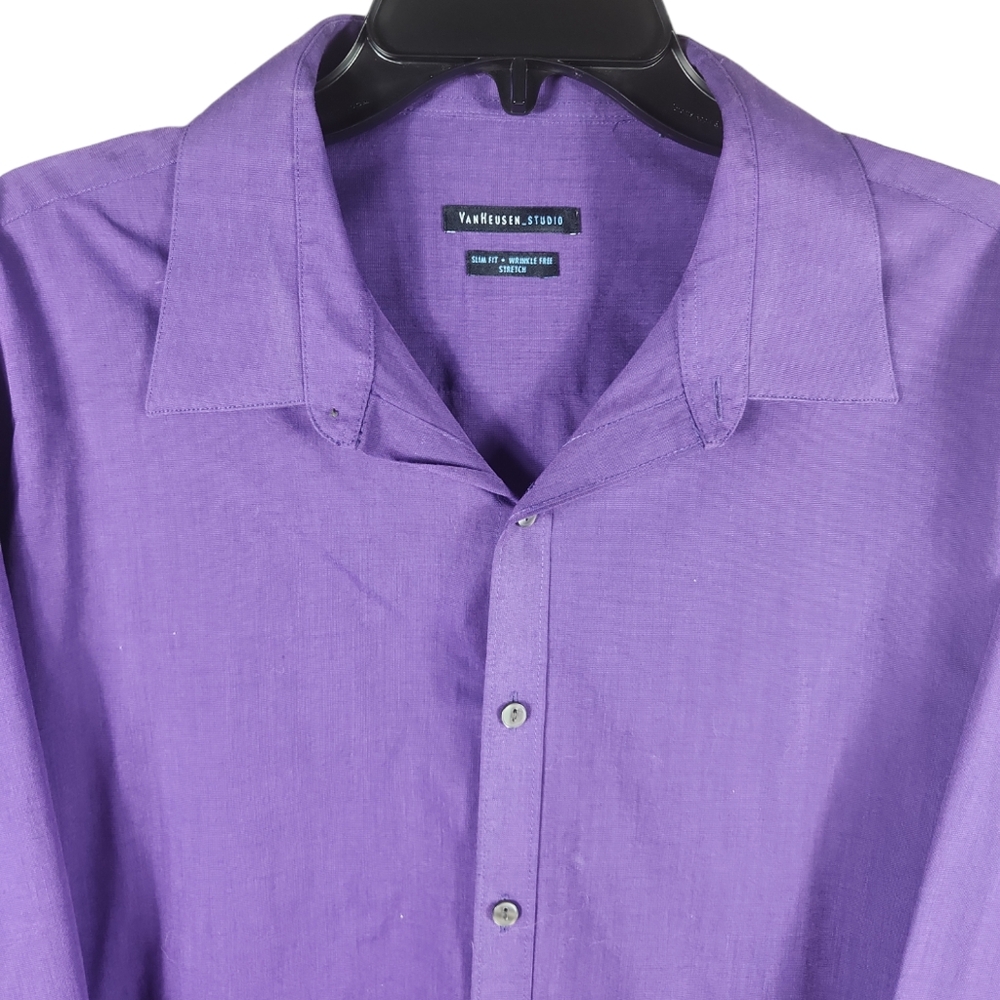 VanHeusen_Studio, Men's purple button up. Slim fit, wrinkle free. Sz 17-17 1/2 - Picture 3 of 3